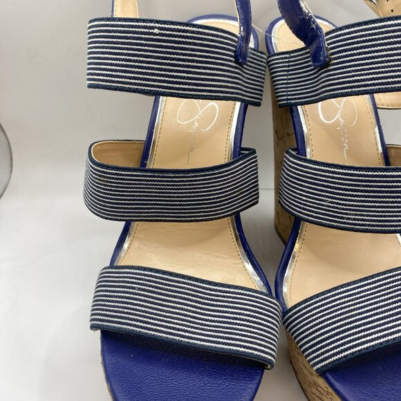 Jessica Simpson Blue with white stripped Wedge Sandal - Picture 3 of 12